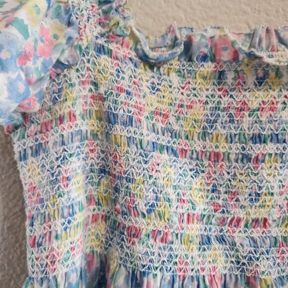 LoveShackFancy Nadja Smocked Mini Dress Ruffle Babydoll Rainbow floral sz medium - Picture 7 of 11